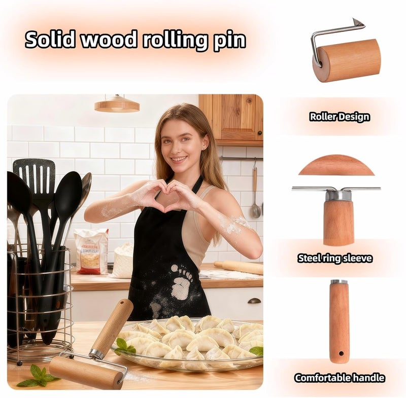 RyanDesign Wooden Rolling Pin Set - Non-Stick Pizza & Dough Roller, Ergonomic Bakery Tool for Cookies, Pie, Bread Dough | Heavy Duty, Easy Clean, Compact Storage | Kitchen Gadget Essential - Image 2